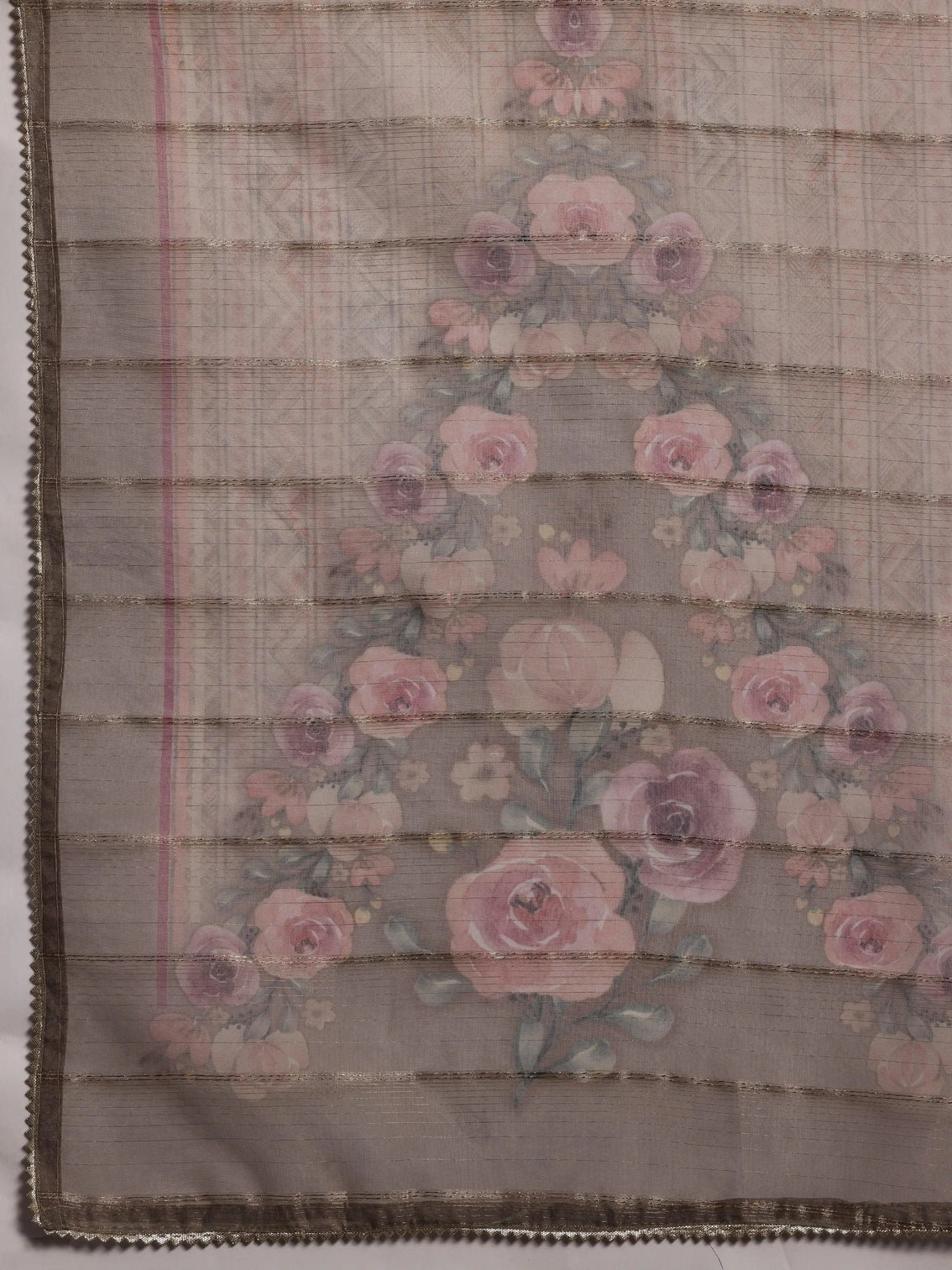 Mameraa Tan Printed Organza Straight Suit With Dupatta
