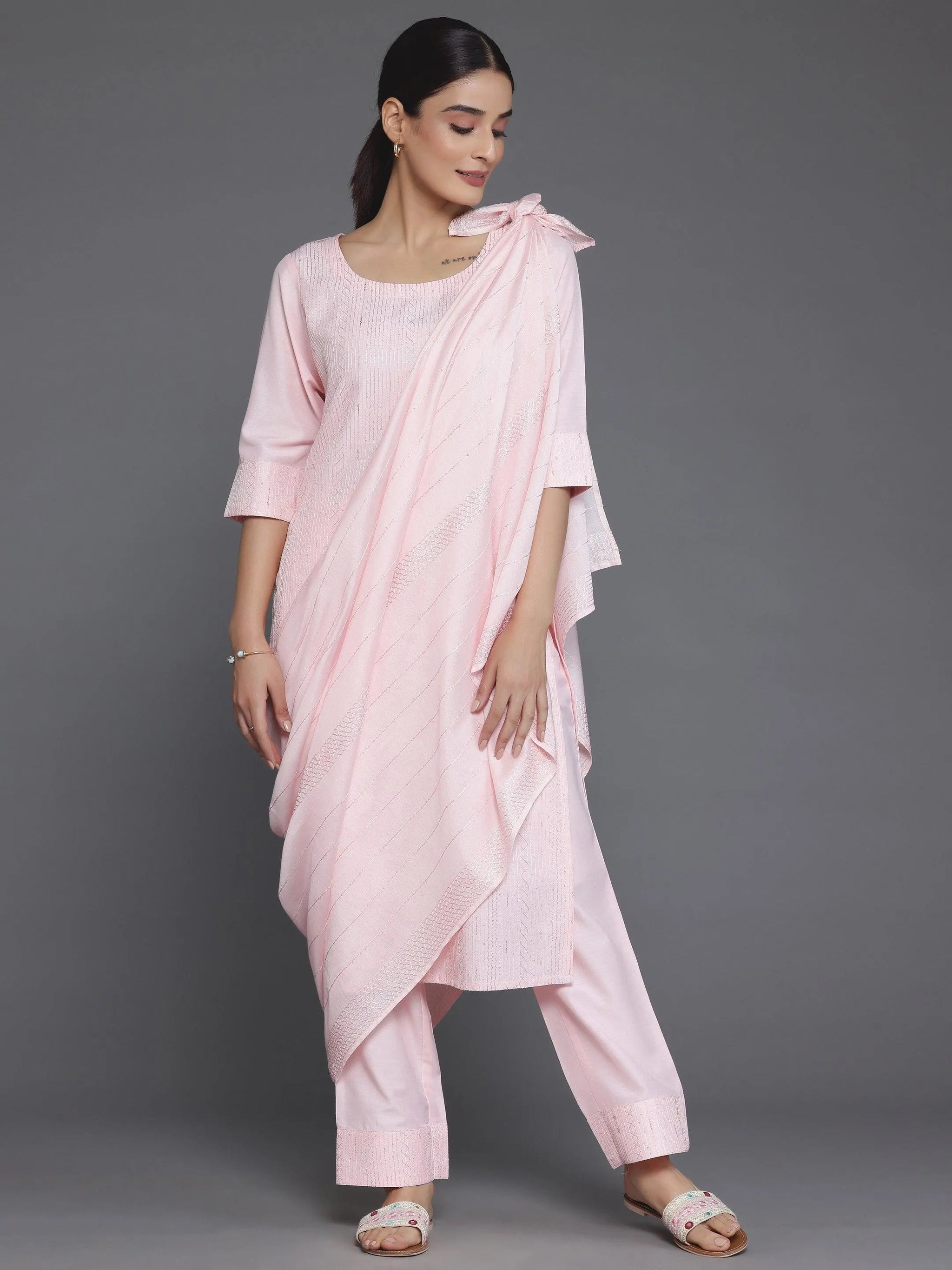 Gerua Peach Self Design Silk Blend Straight Suit With Dupatta