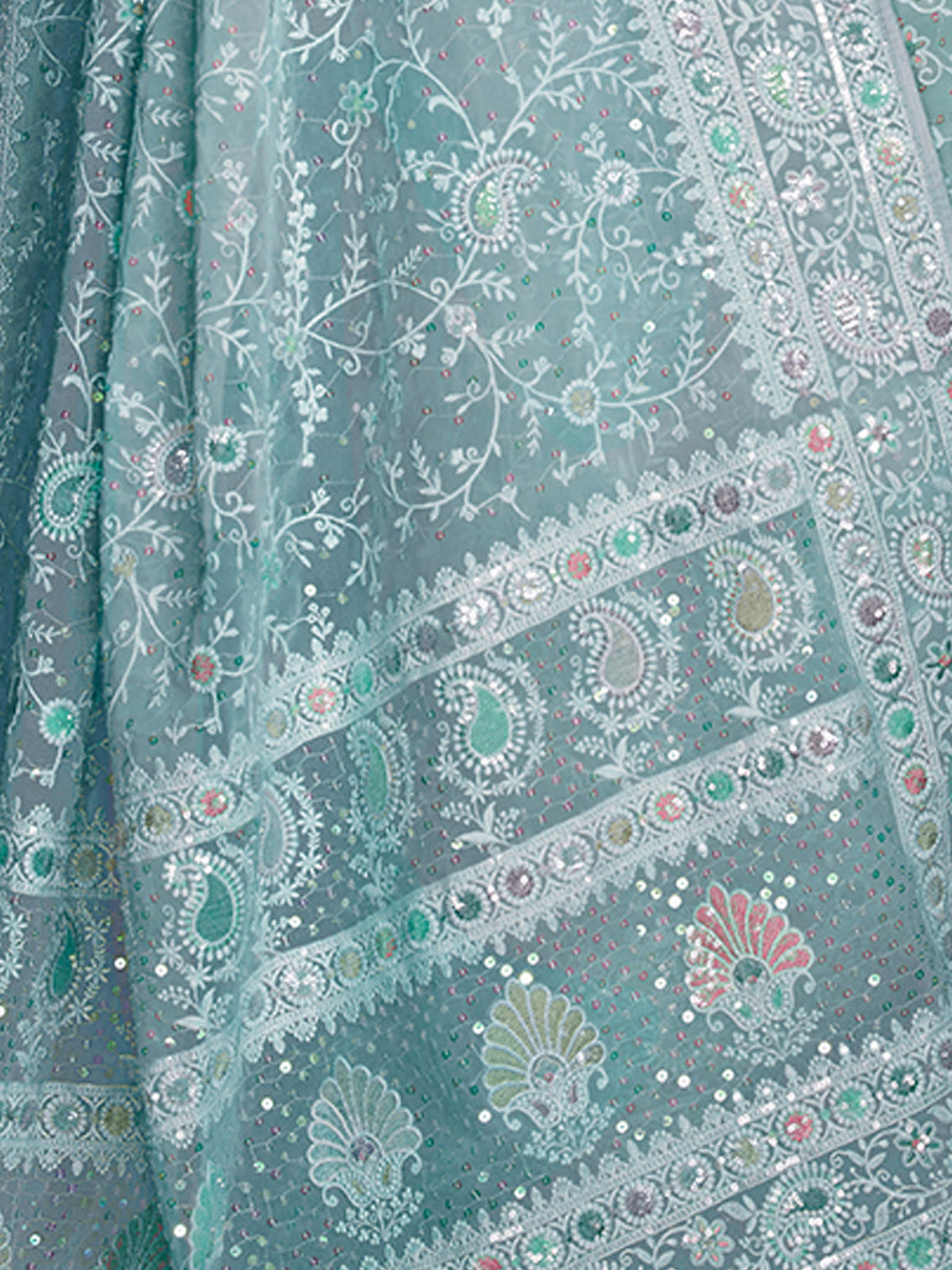 Blue Georgette Embroidered Saree With Unstitched Blouse