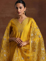 Libas Mustard Embroidered Silk Blend Straight Suit With Dupatta