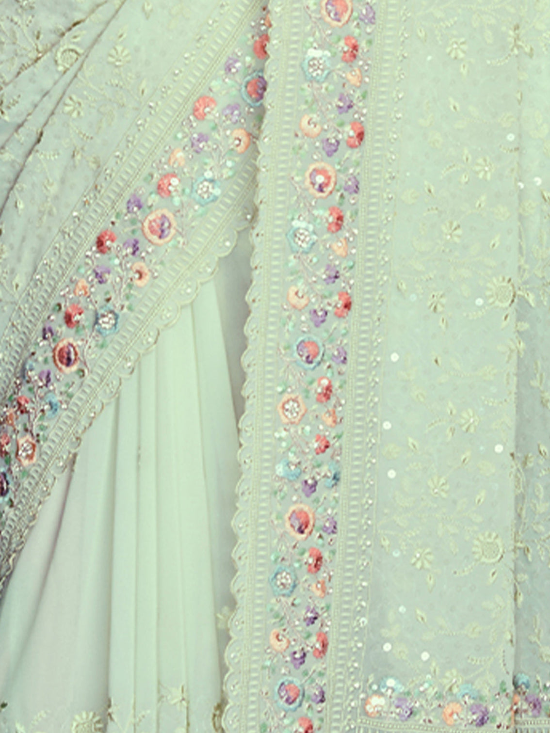 Sea Green Georgette Embroidered Saree With Unstitched Blouse