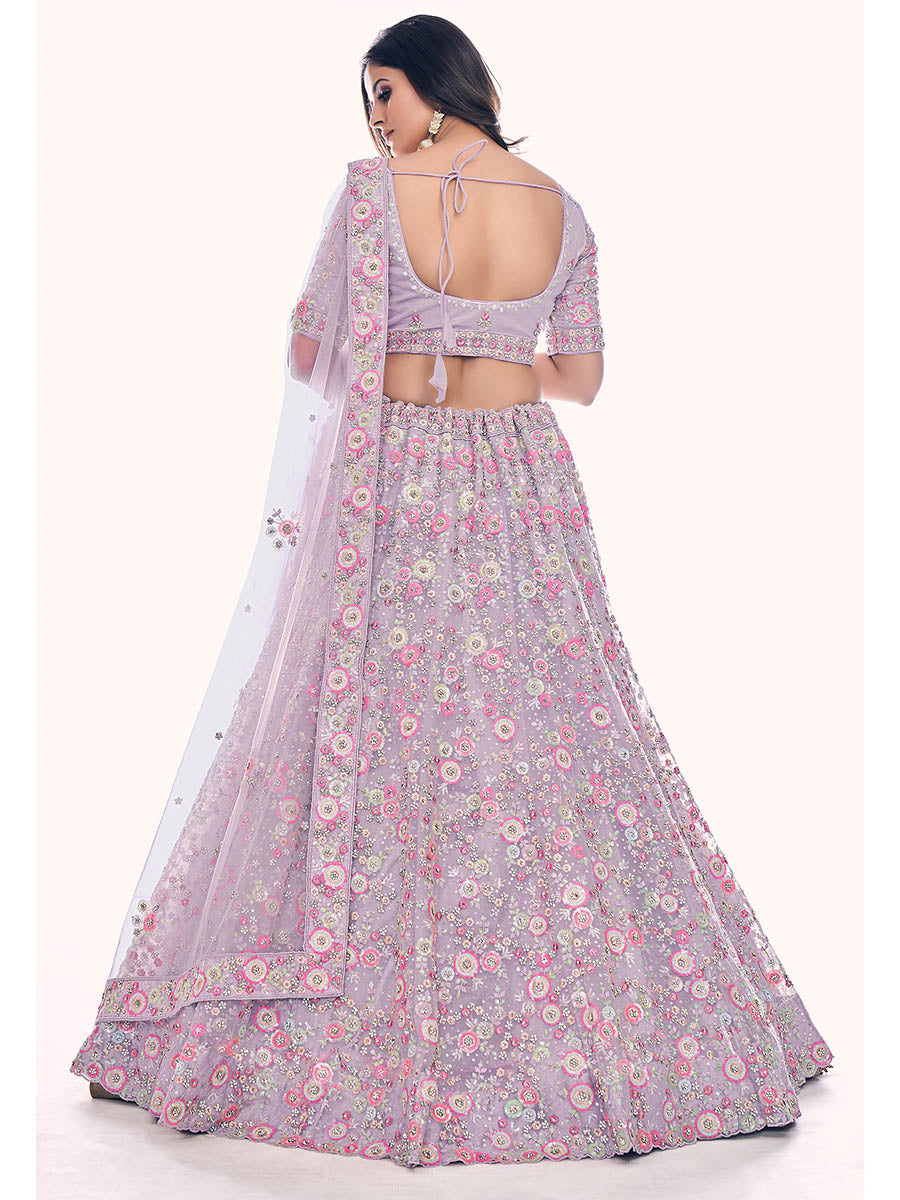 Lilac Soft Net Embroidered Designer Lehenga Choli