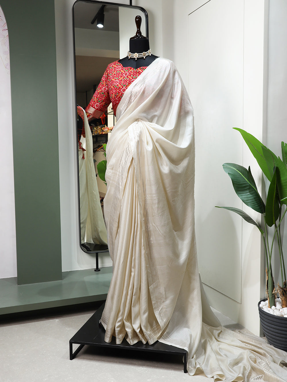White Color Plain Manipuri Tussar Indian Wedding Saree
