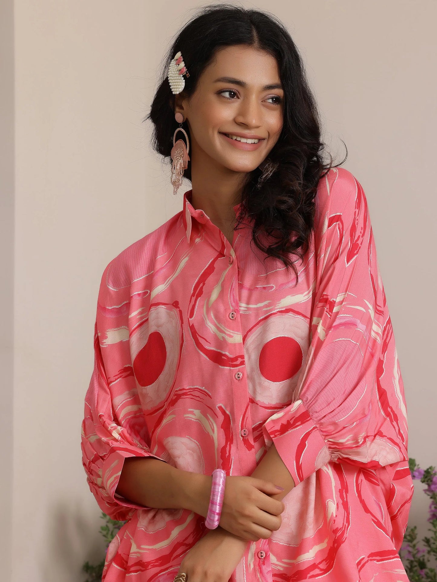 Gerua Pink Printed Silk Blend Co-Ords