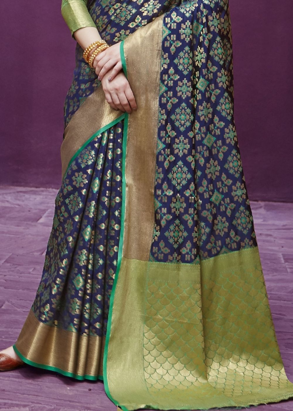 Navy Blue Woven Patola Silk Saree