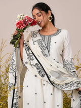Libas Off White Woven Design Cotton Straight Suit With Dupatta