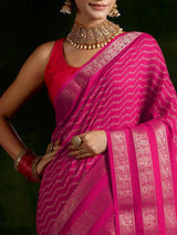 Libas Pink Printed Silk Blend Saree With Unstitched Blouse Piece
