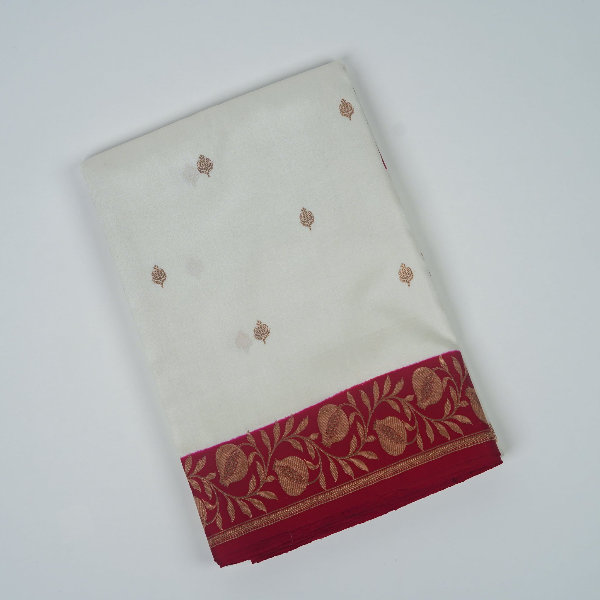 White Contrast with red border - Pure Katan Georgette Banarasi Saree