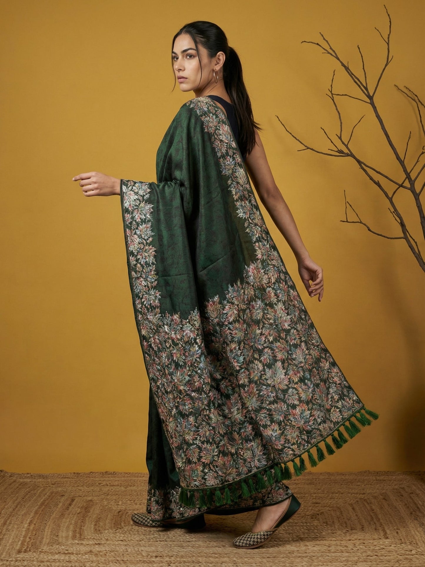 Soft Silk Printed Floral Saree with Rainbow Zari Woven Pallu and Contrast Blouse Festive Party Wear Saree