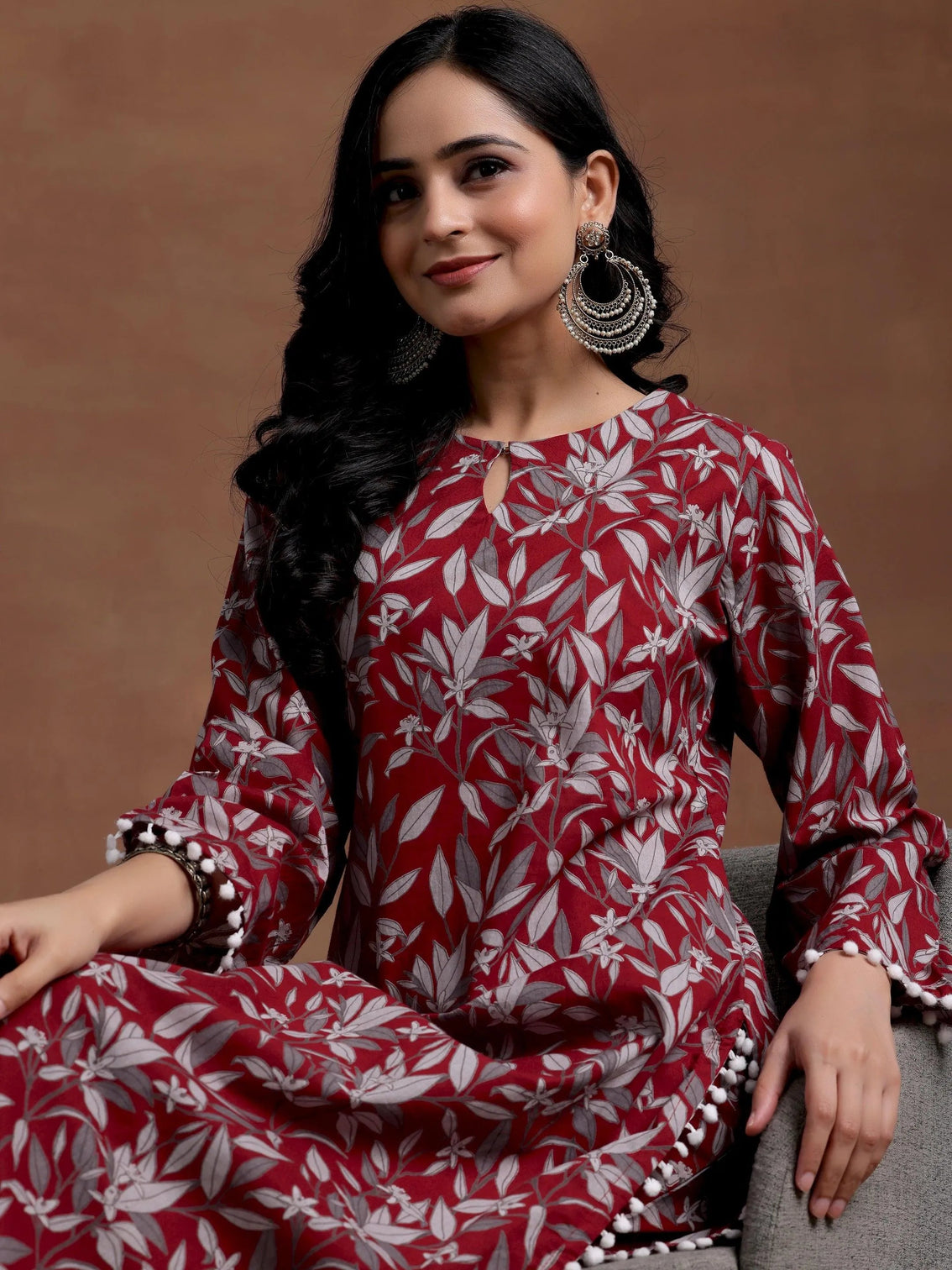 Mameraa Rust Printed Cotton Pathani Kurta Set