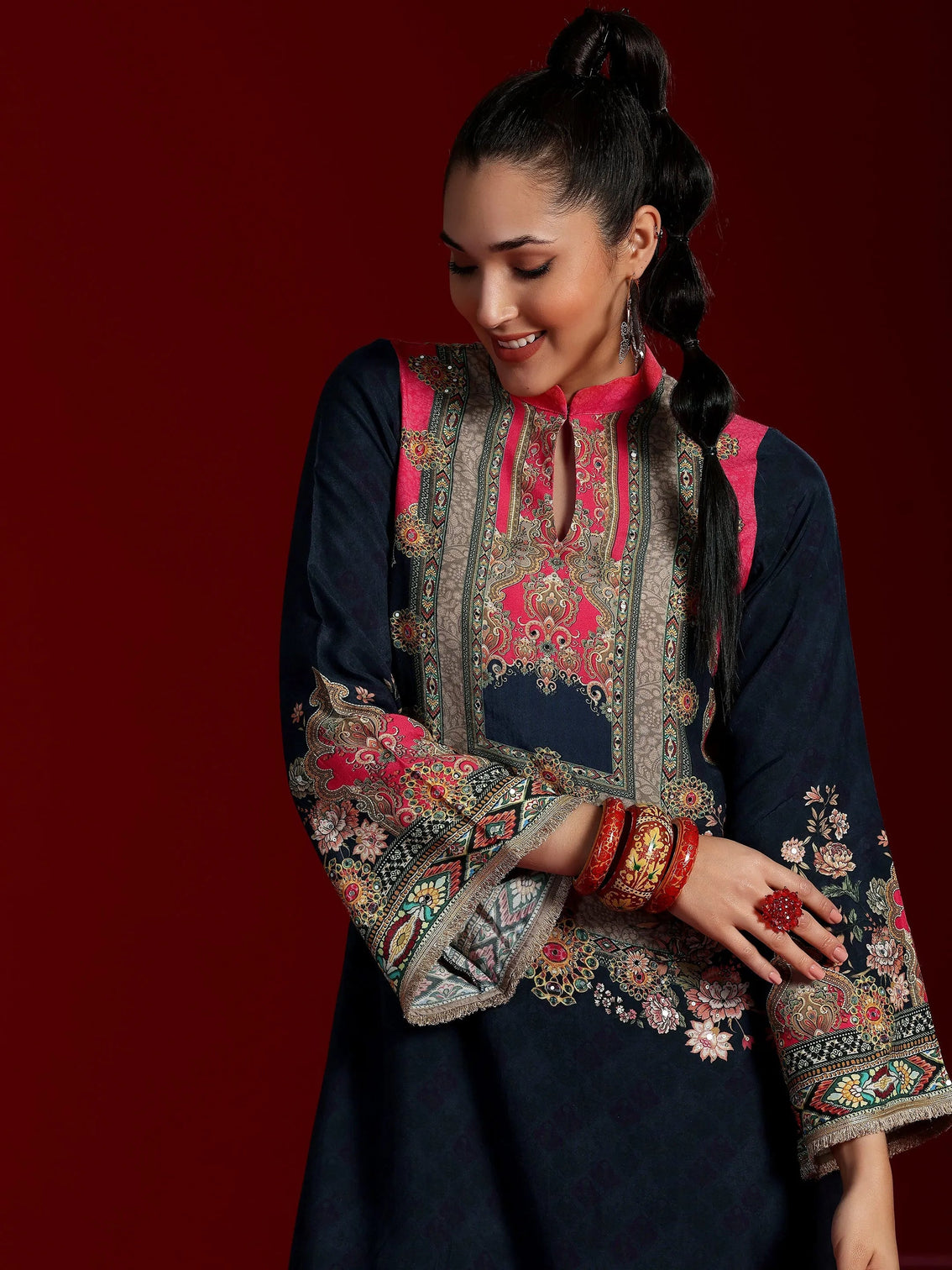 Mameraa Art Multi Printed Silk Blend Co-Ords