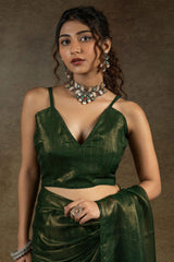 Forest Green Ready-to-Wear Chiffon Saree in Minimal Solid Pattern for a Classy Vibe