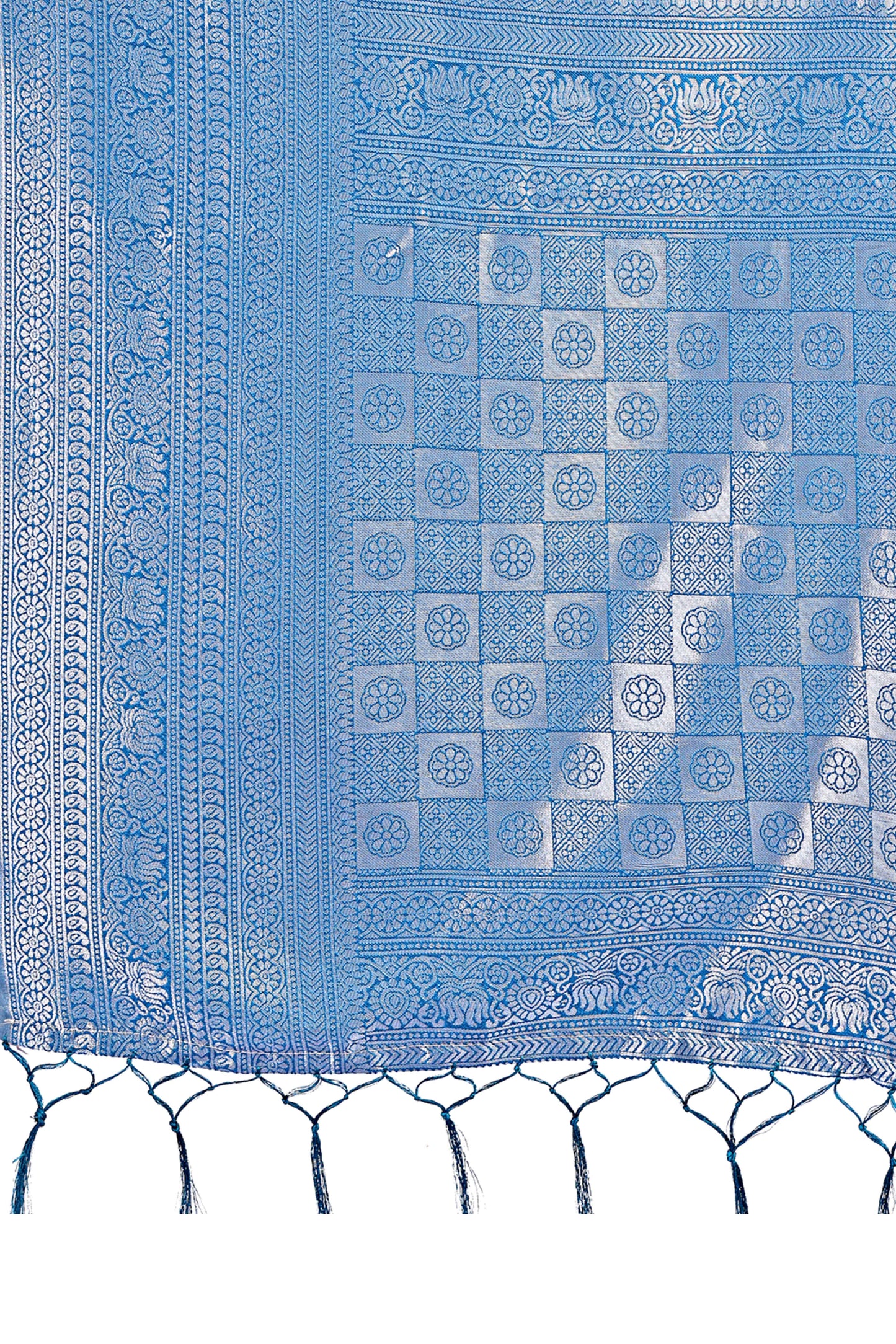 Peach Banarasi Weave in Checked Design with Lustrous Zari Embellishments