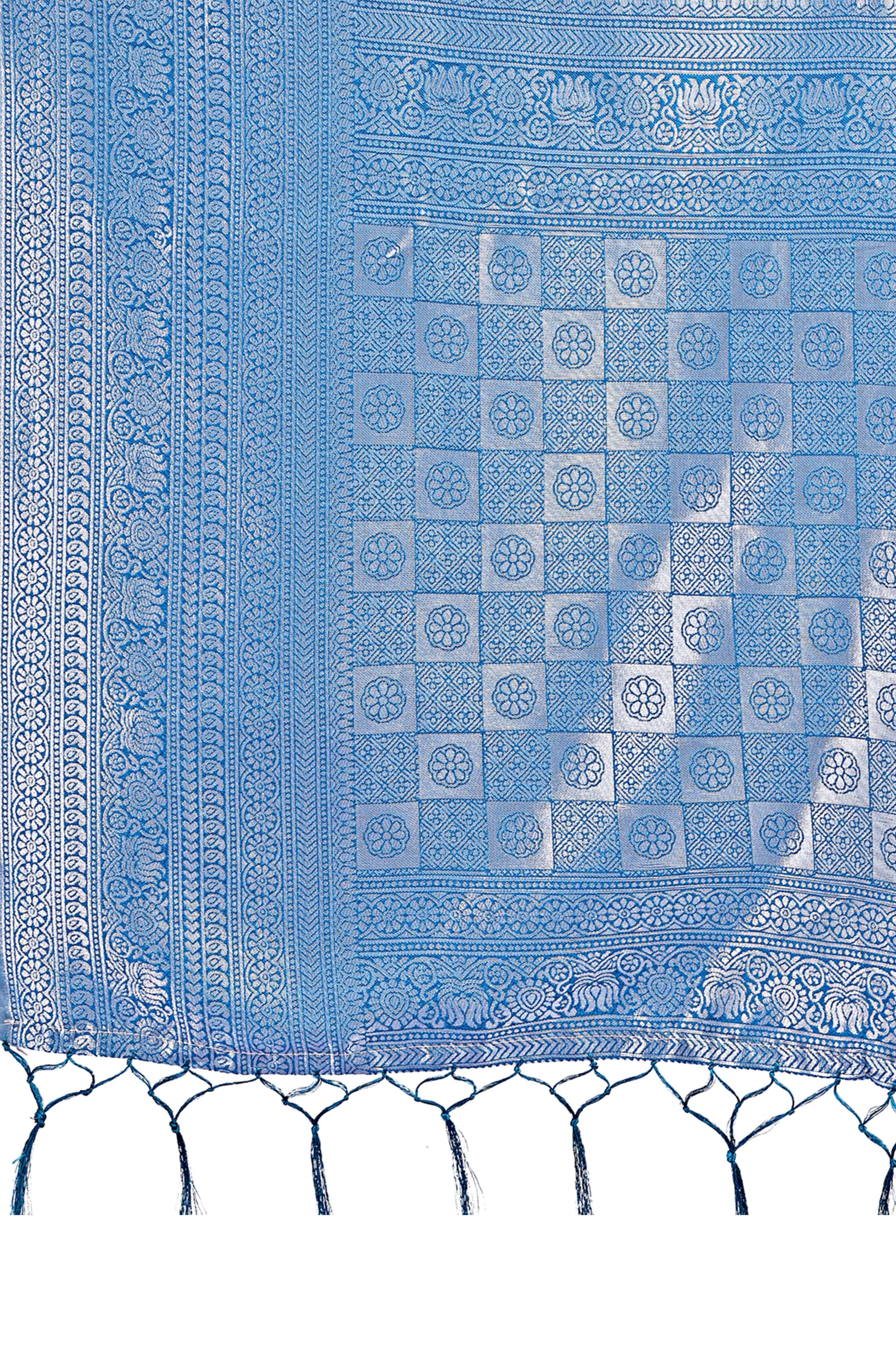 Peach Banarasi Weave in Checked Design with Lustrous Zari Embellishments