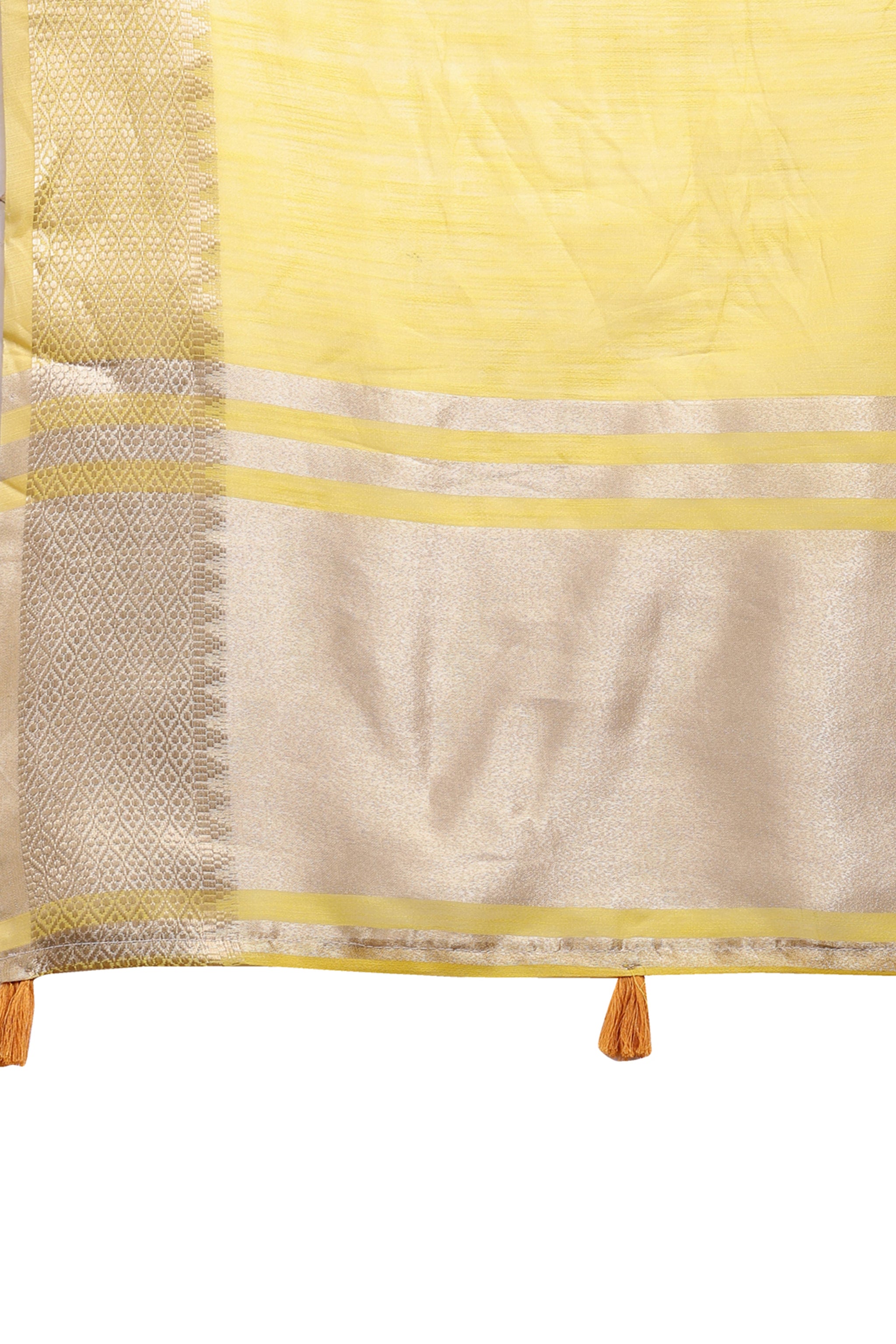 Yellow Cotton Silk Saree with Solid Zari Woven Edge and Tassels