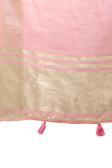 Pink Cotton Silk Saree with Solid Zari Woven Accent and Tassels