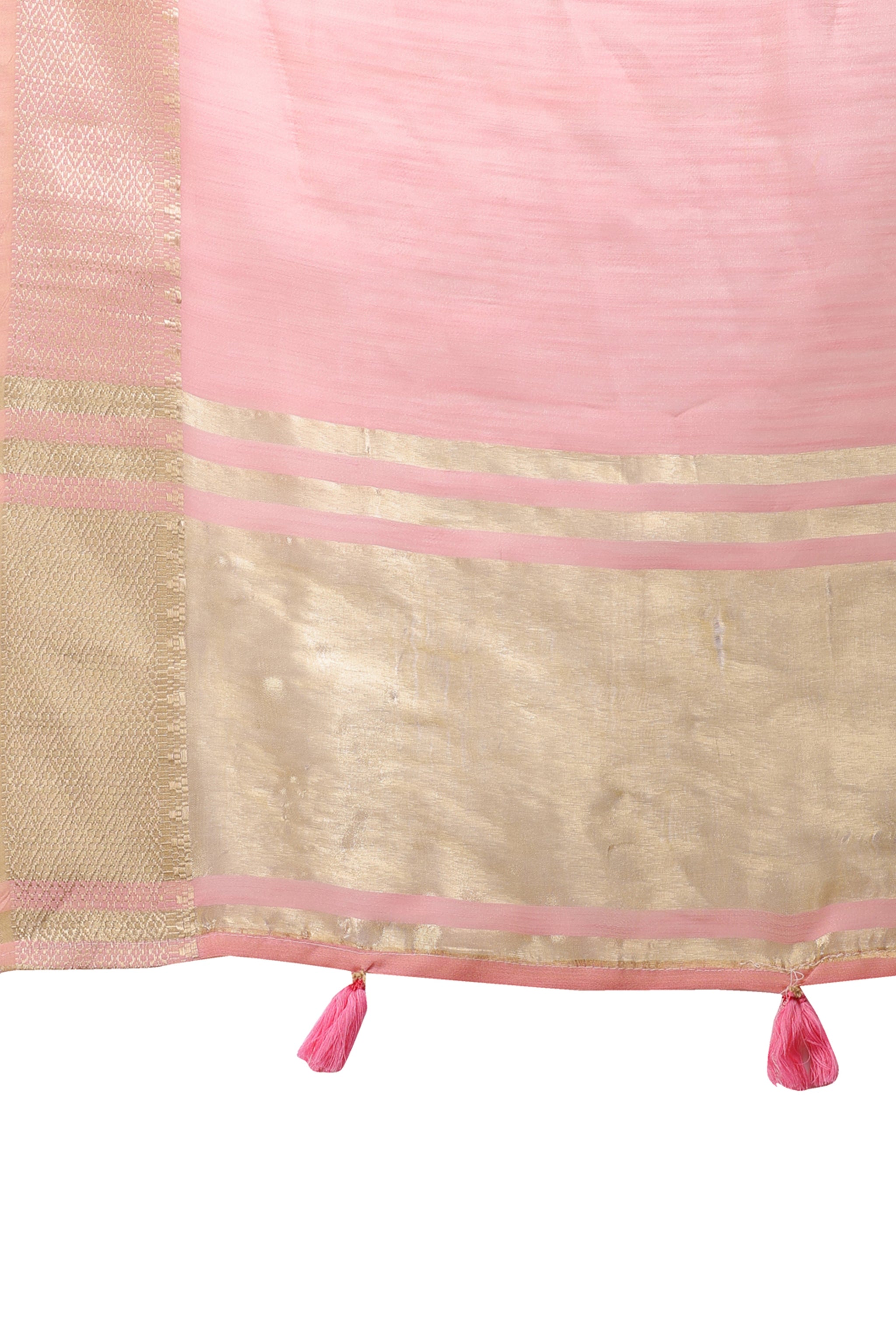 Pink Cotton Silk Saree with Solid Zari Woven Accent and Tassels
