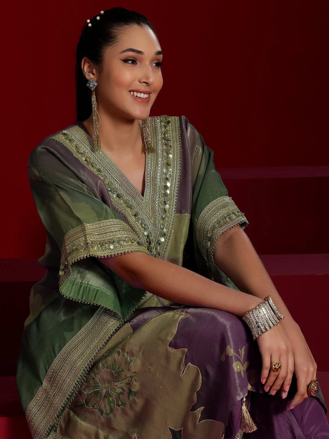 Mameraa Art Mauve Printed Silk Blend Co-Ords