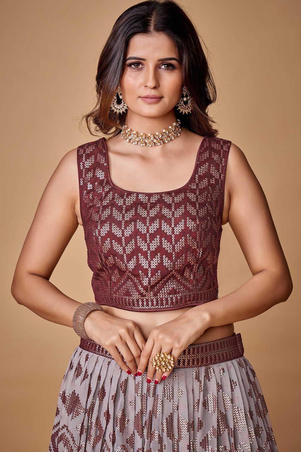 Purple Sequins Work Georgette Wedding Wear Lehenga Choli