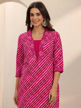 Libas Pink Printed Cotton Straight Suit Set With Dupatta