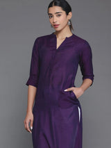 Libas Purple Woven Design Silk Straight Kurta