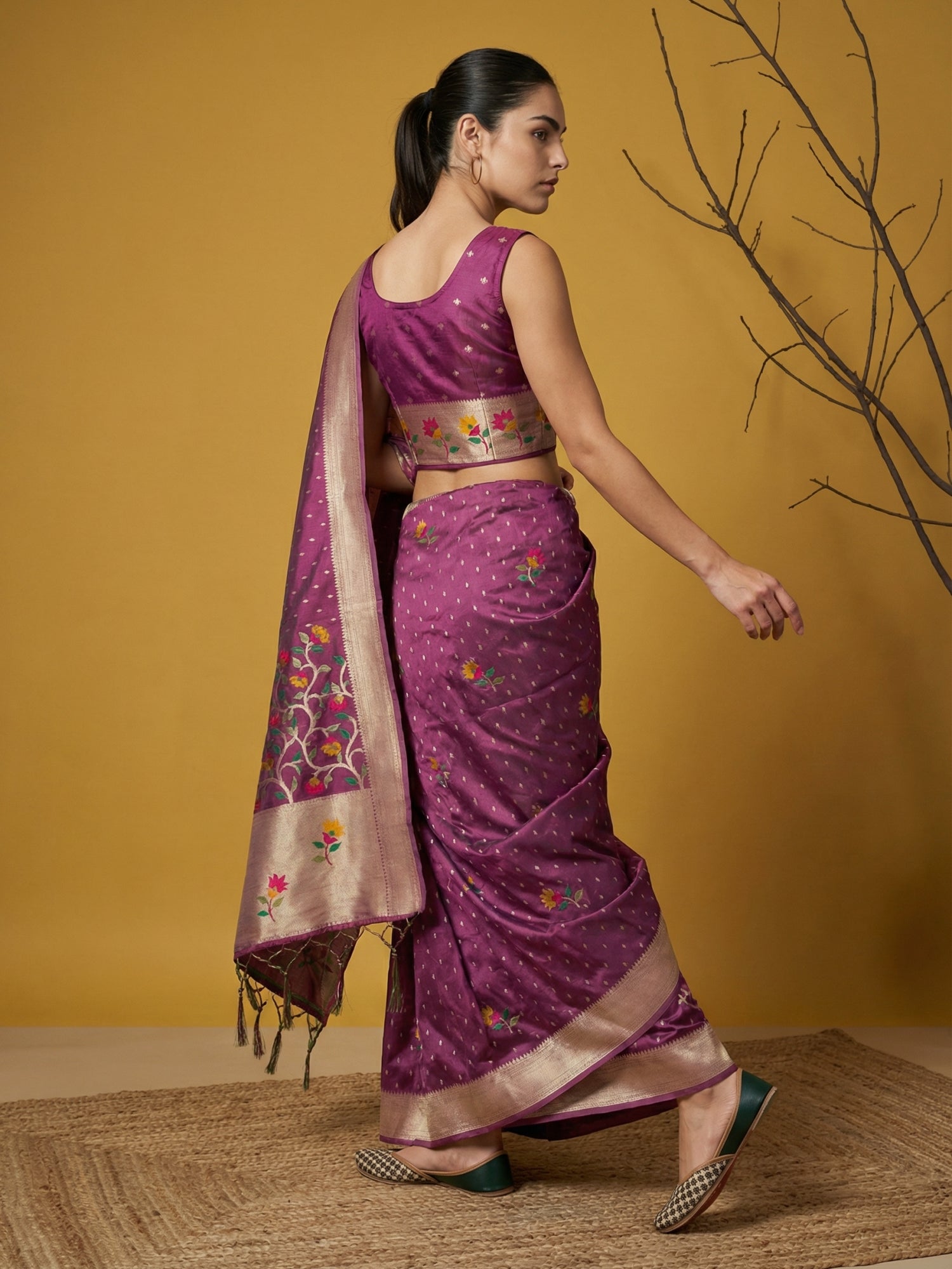 Soft Organza Meenakari Woven Saree with Jamdani Zari Pallu and Brocade Blouse Festive Wedding Party Wear Saree