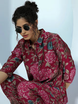 Libas Pink Printed Silk Blend Co-Ords