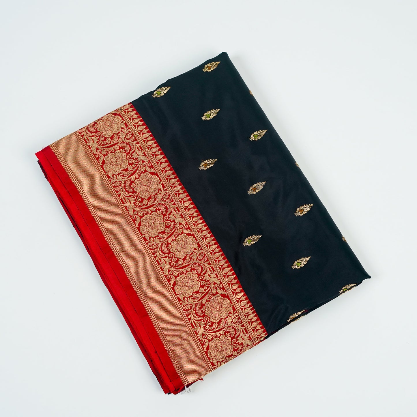 Black contrast with Red - Pure Soft premium Katan Silk Banarasi Saree