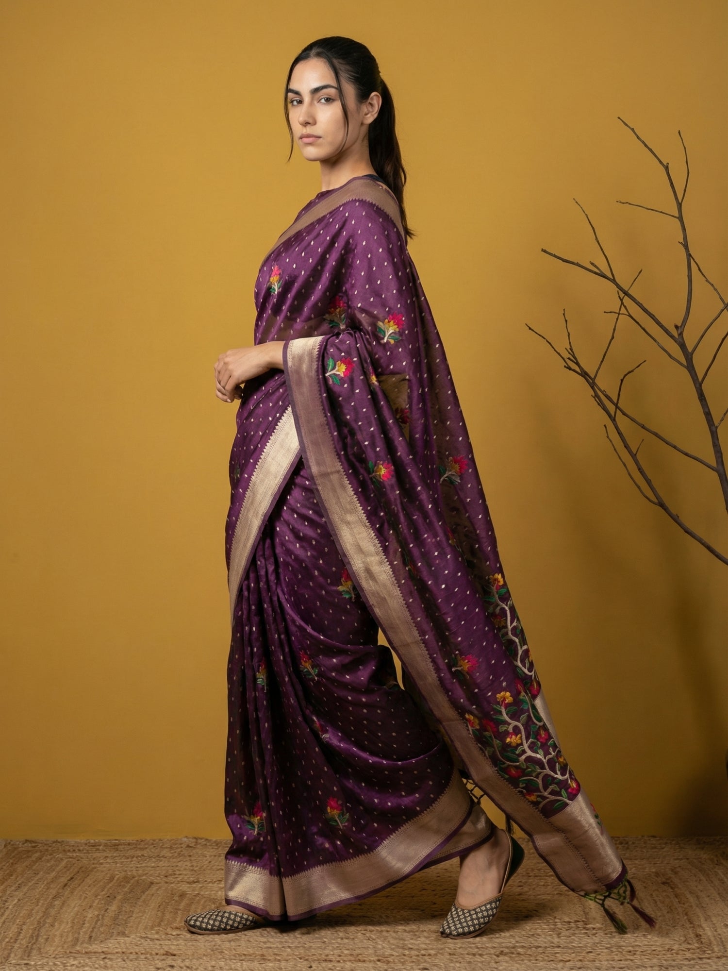 Soft Organza Meenakari Woven Saree with Jamdani Zari Pallu and Brocade Blouse Festive Wedding Party Wear Saree