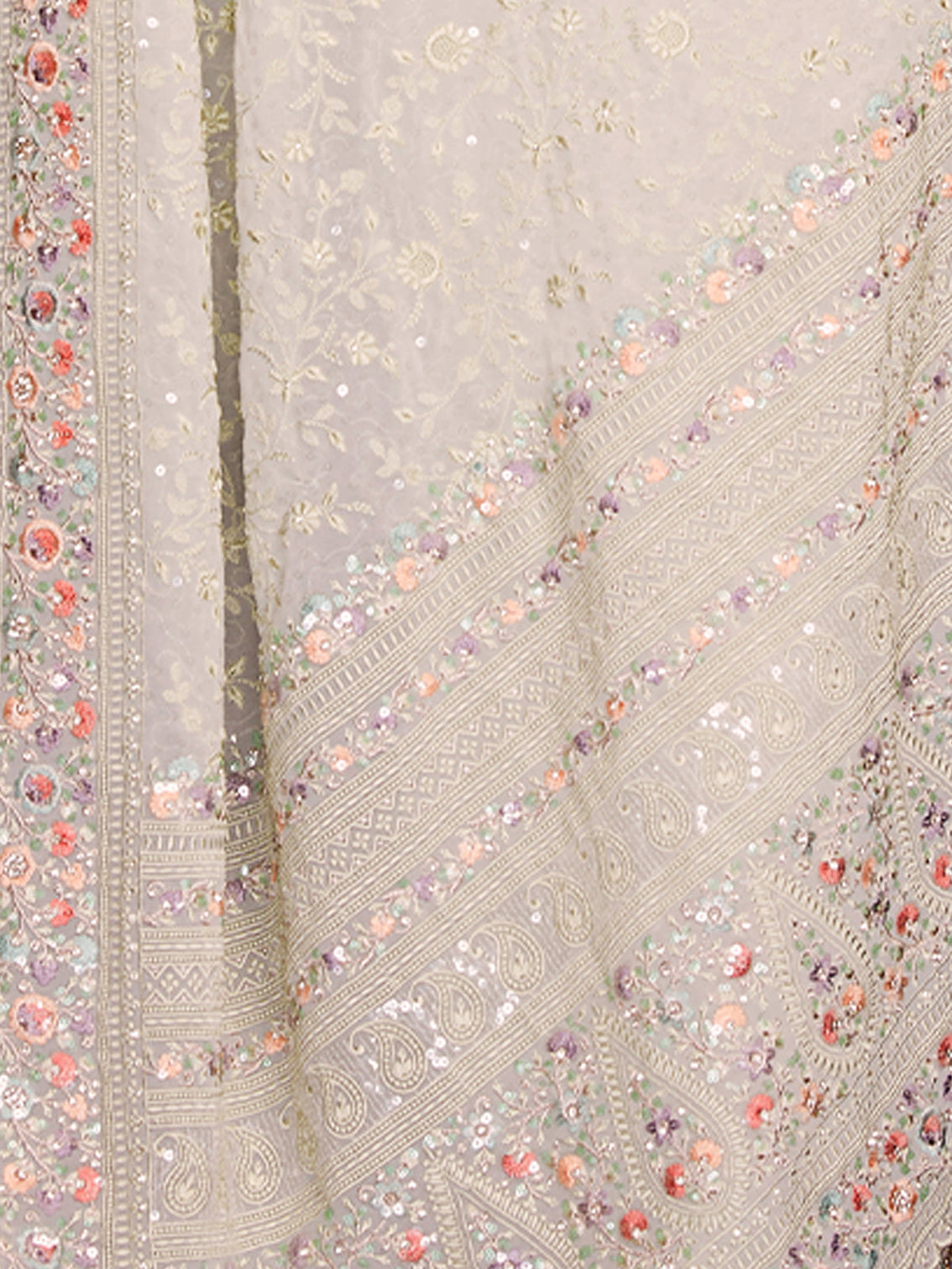 White Georgette Embroidered Saree With Unstitched Blouse