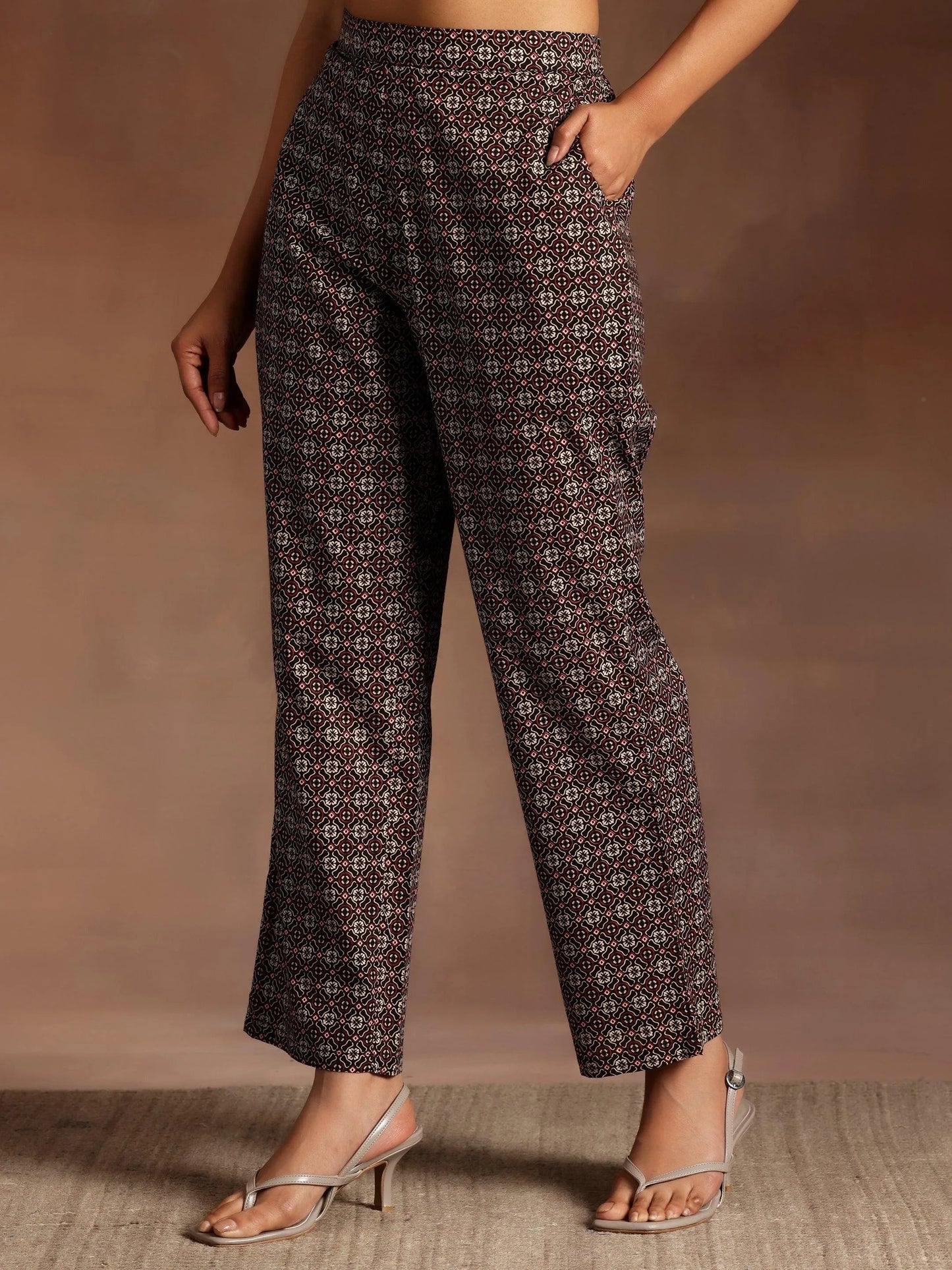 Libas Black Printed Cotton A-Line Kurta With Palazzos