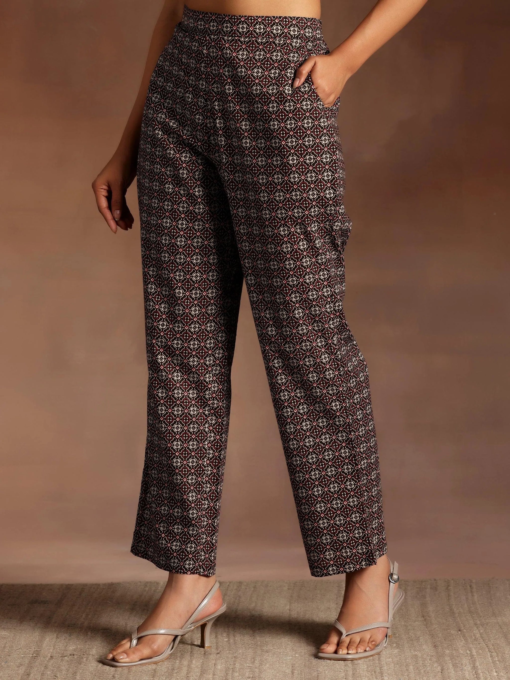 Libas Black Printed Cotton A-Line Kurta With Palazzos