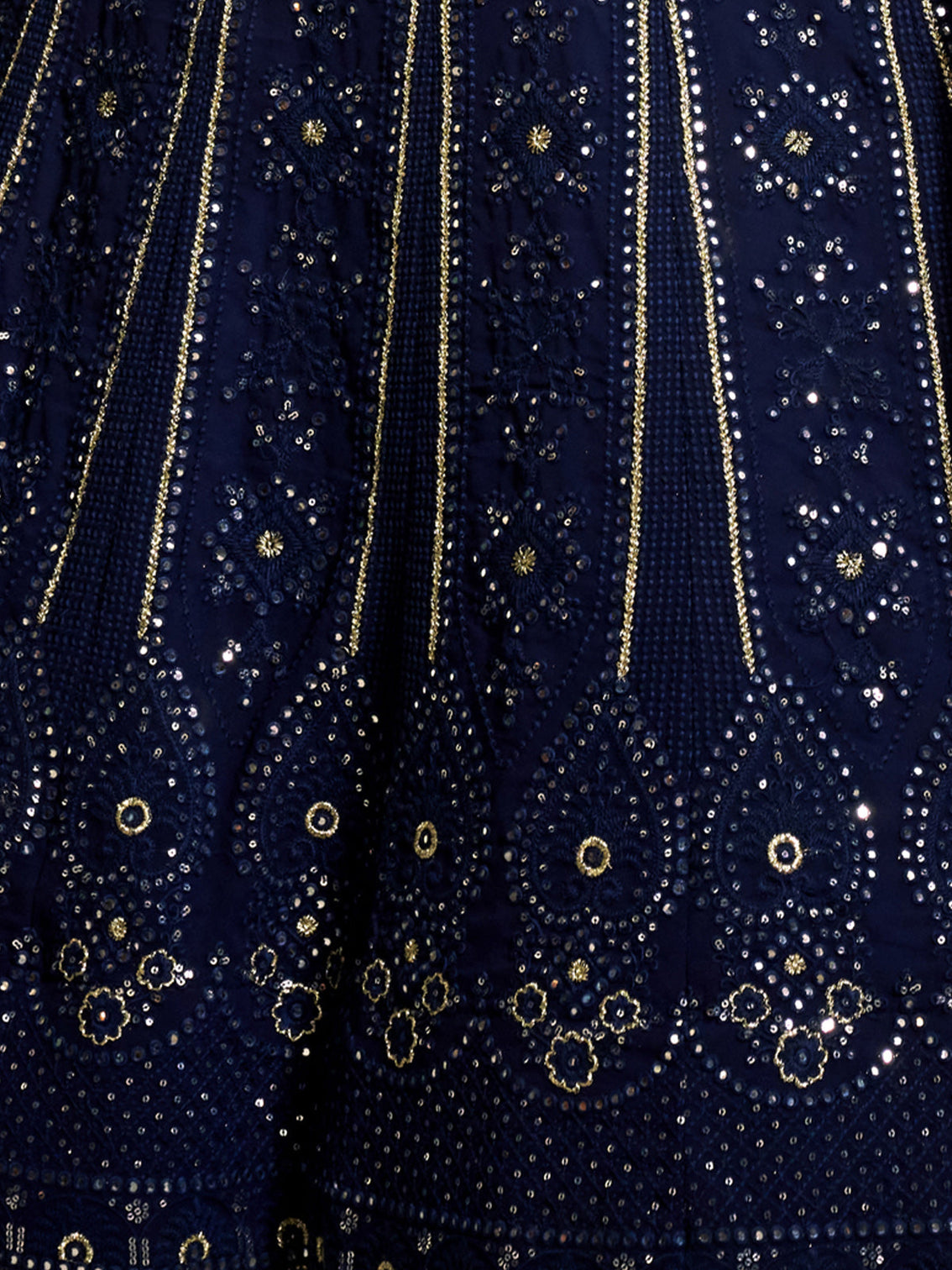 Beautiful Navy Blue Color Georgette Semi Stitched Lehenga With Blouse Piece