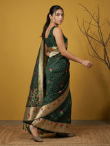 Soft Organza Meenakari Woven Saree with Jamdani Zari Pallu and Brocade Blouse Festive Wedding Party Wear Saree