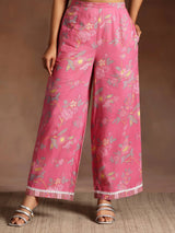 Libas Rukhsaar Pink Printed Cotton A-Line Kurta With Palazzos