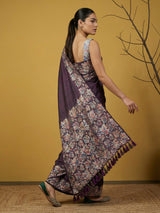 Soft Silk Printed Floral Saree with Rainbow Zari Woven Pallu and Contrast Blouse Festive Party Wear Saree