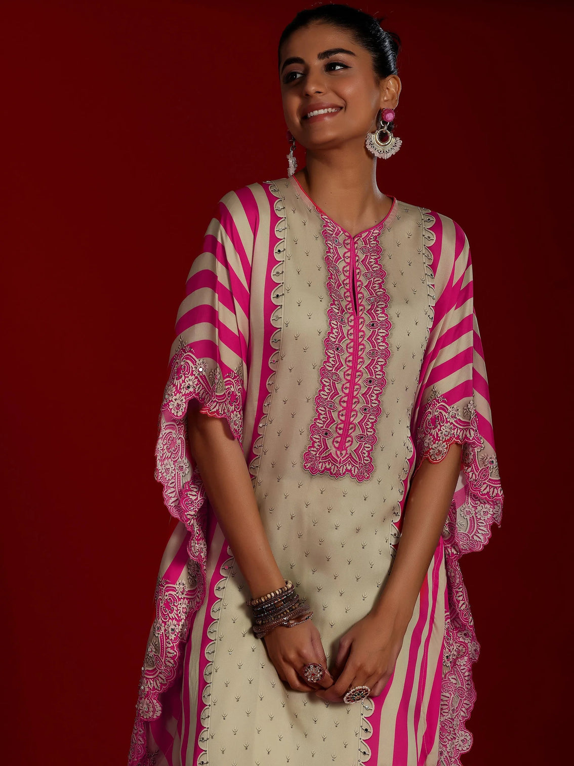 Mameraa Art Beige Printed Silk Blend Co-Ords