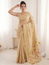 Chickoo Premium Soft Muga Cotton Saree with Paithani Swan Meenakari Pallu