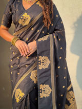 Black Soft Silk Traditional Zari Woven Saree