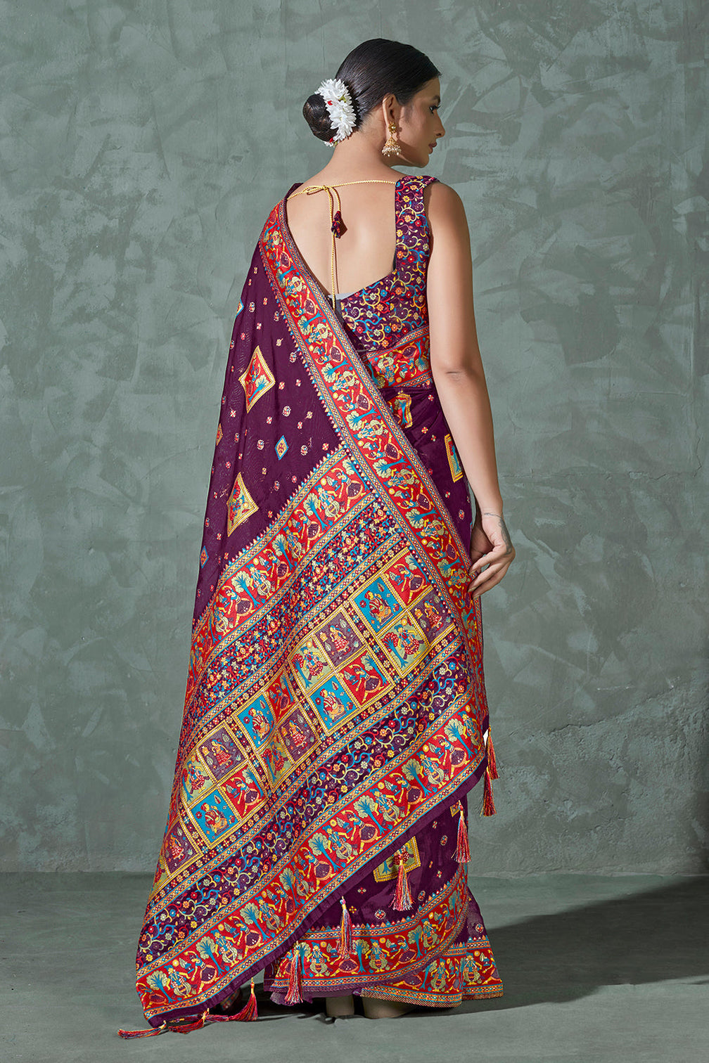 Purple Color Cotton Work Silk Zari Work Saree