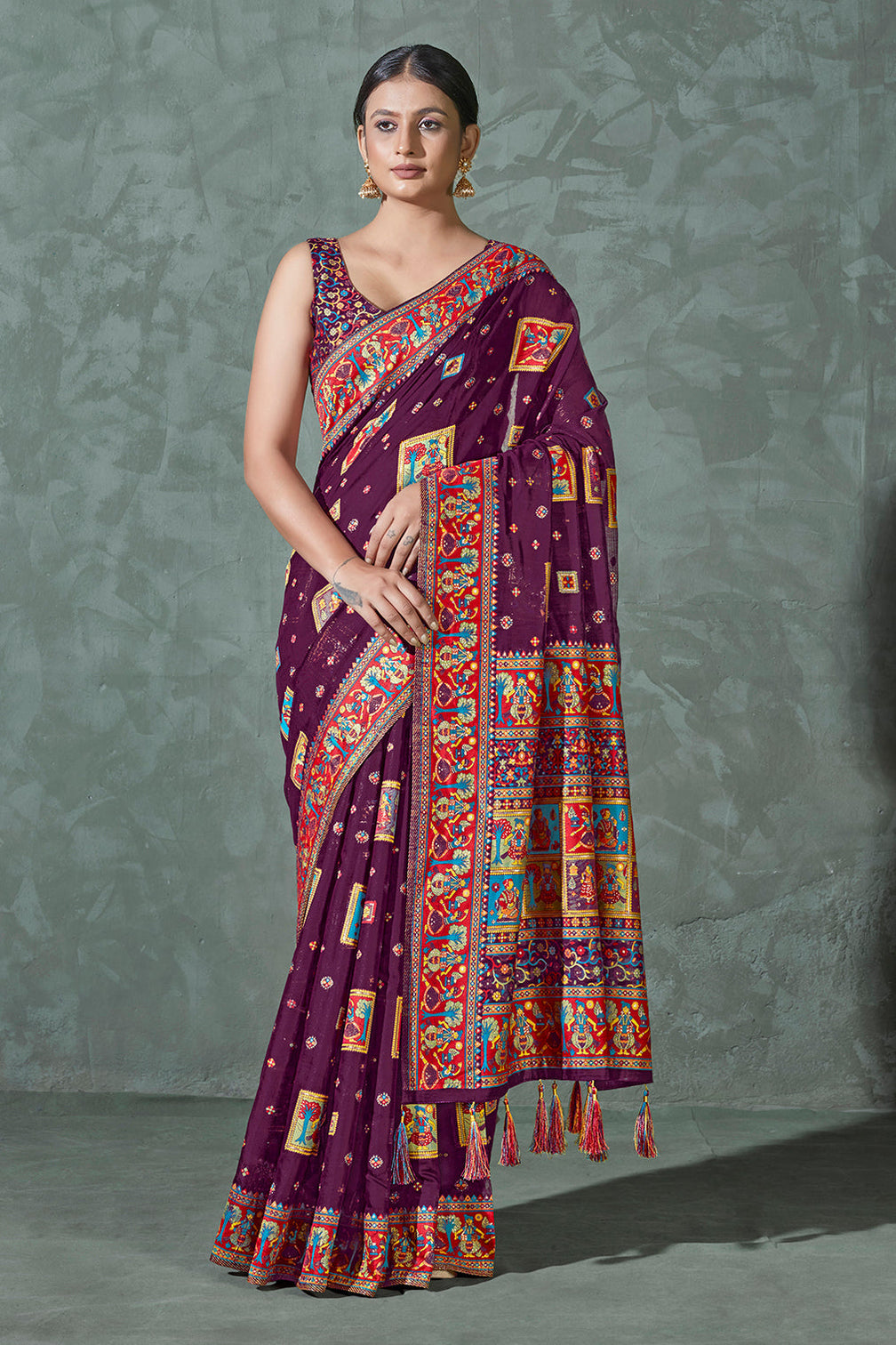Purple Color Cotton Work Silk Zari Work Saree