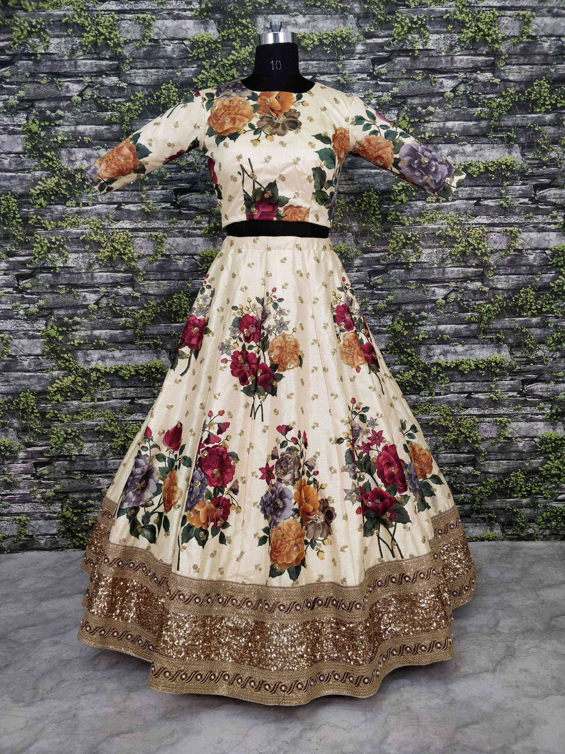 Gorgeous Cream Colored Partywear Designer Embroidered Lehenga Choli