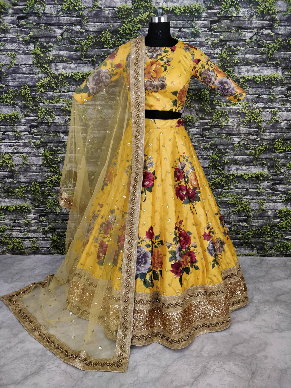 Gorgeous Yellow Colored Partywear Designer Embroidered Lehenga Choli