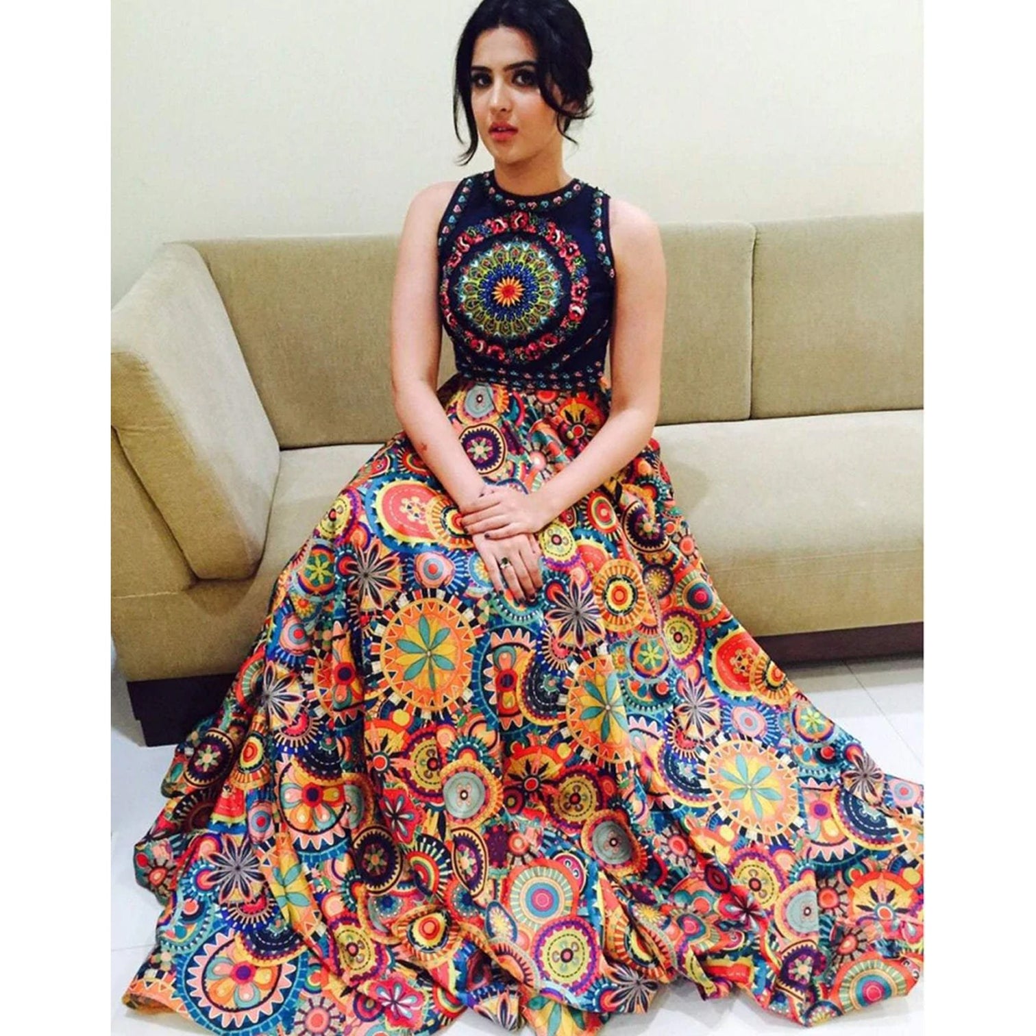 Colorful Designer Wear Digital Printed Cotton Semi Stitched Lehenga Choli