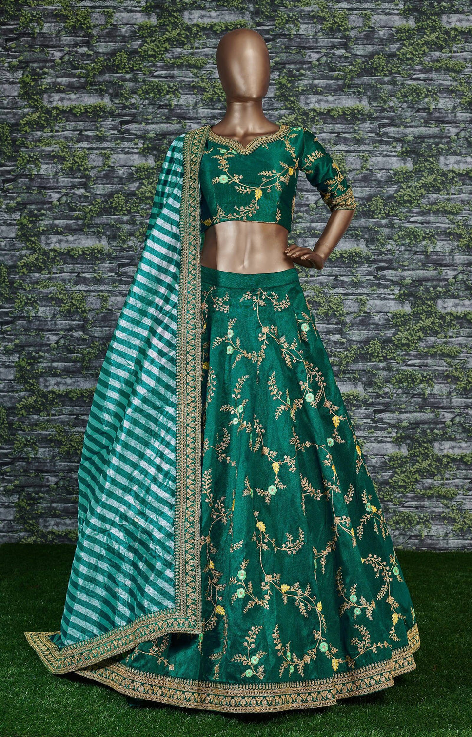 Marvelous Green Color Bridalwear Embroidered Lehenga Choli