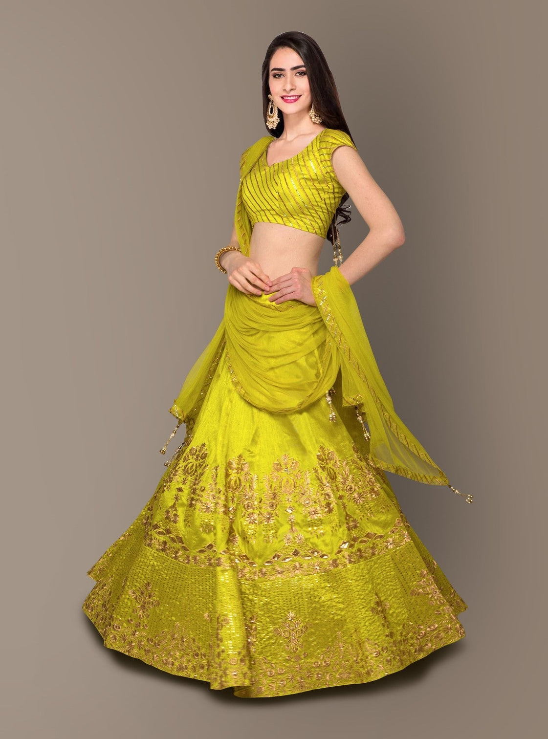 Sophisticated Green Colored Party wear Embroidered Lehenga Choli