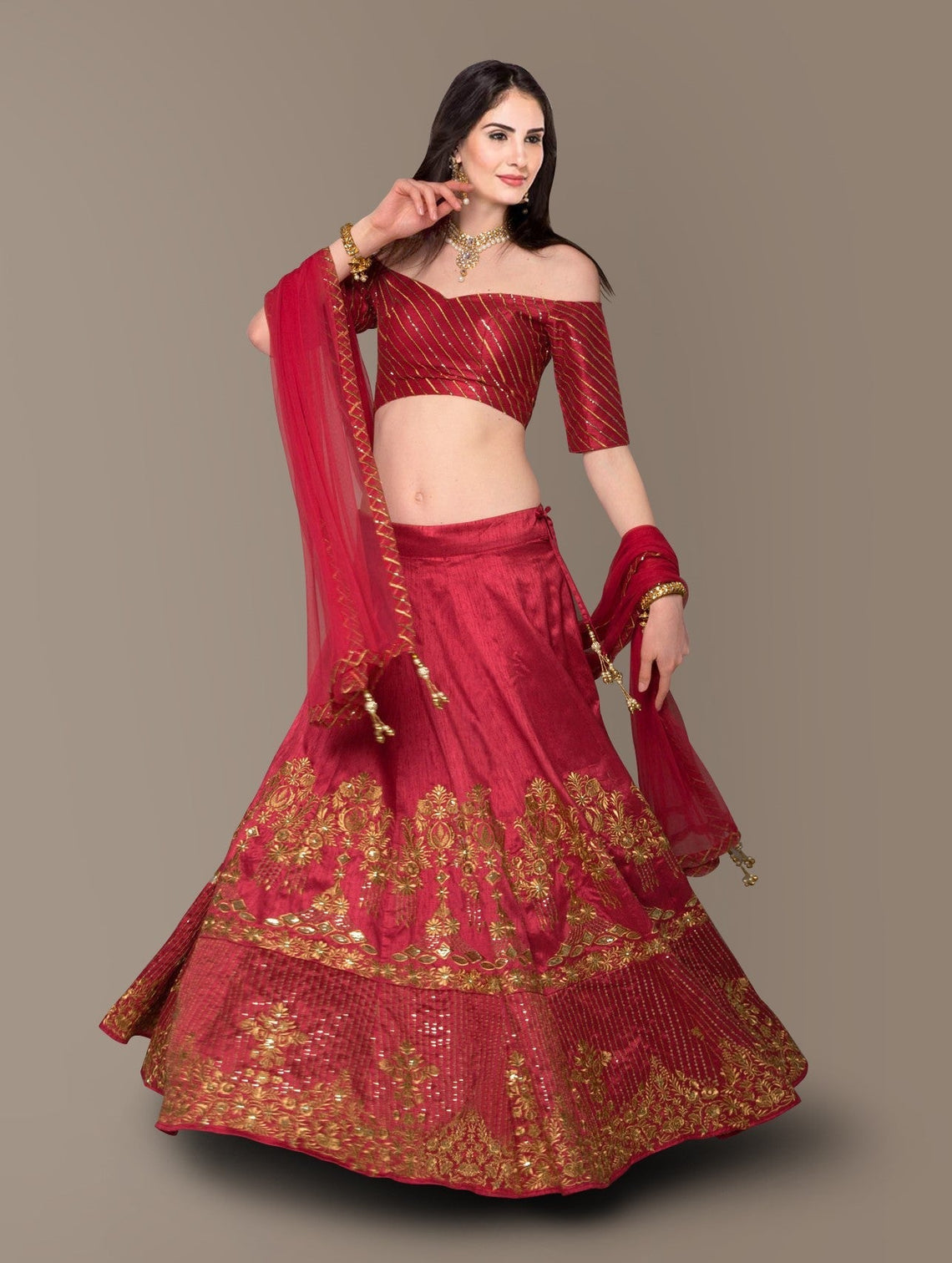 Sophisticated Red Colored Party wear Embroidered Lehenga Choli