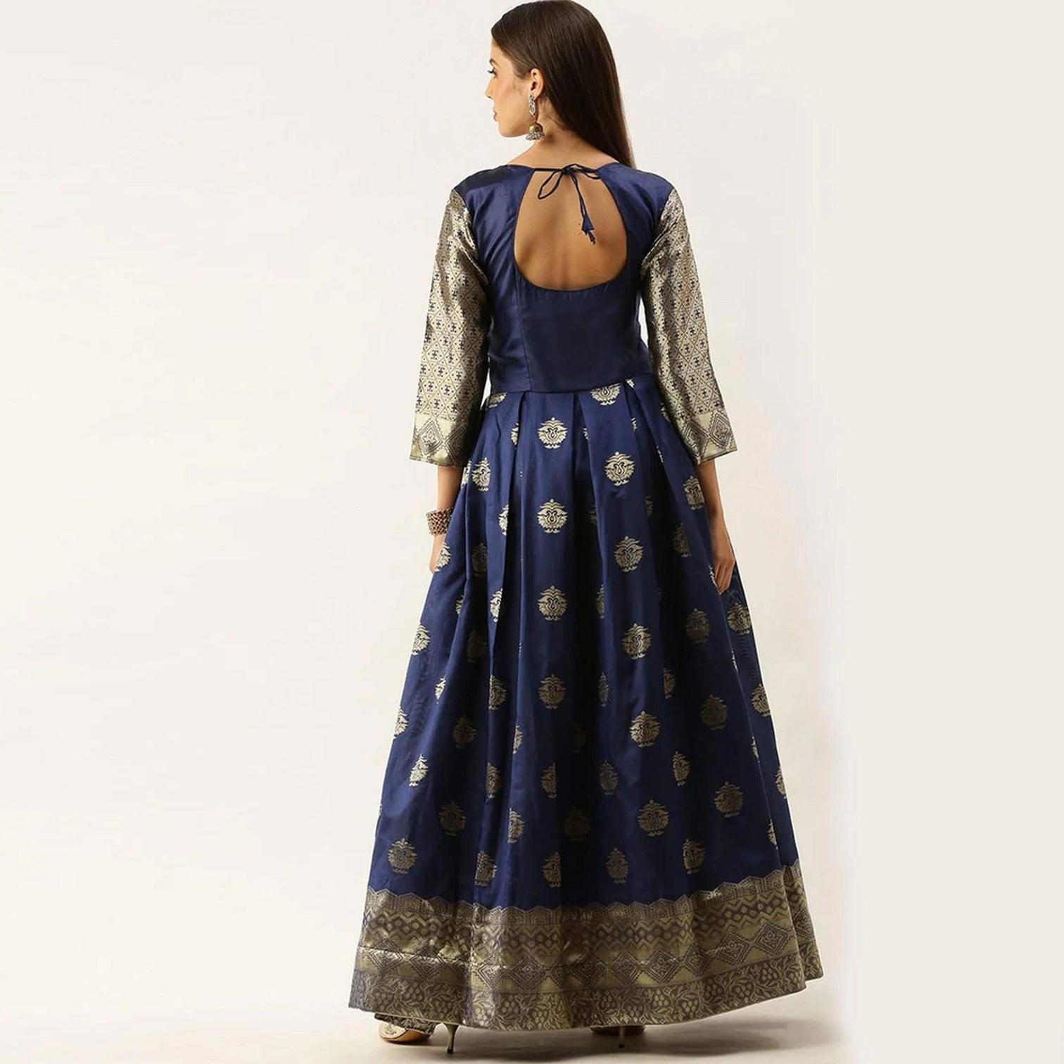 Dark Blue Color Box Cut Soft Silk Gown