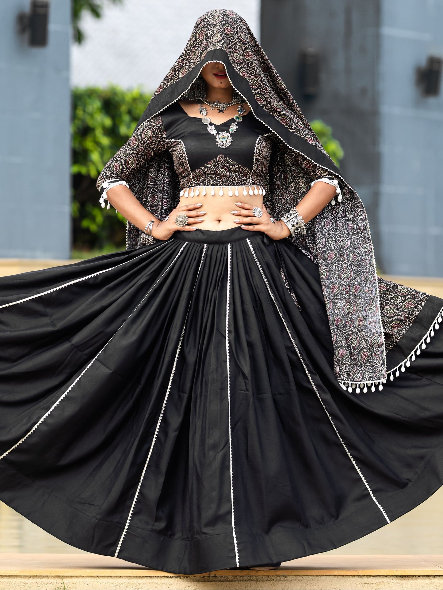 Ethnic Black Rajwadi  Lehenga Choli For Navaratri