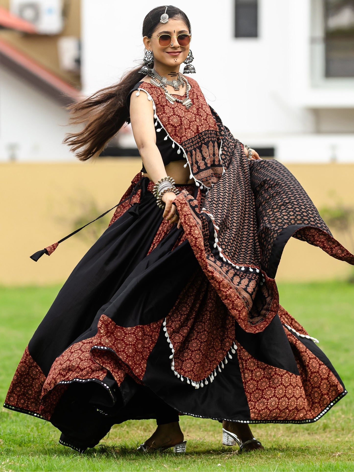 Ethnic Black and Maroon  Rajwadi  Lehenga Choli For Navaratri